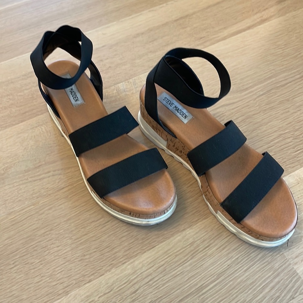 Steve Madden Bandi Elastic Cork Flatform Sandals Size 8